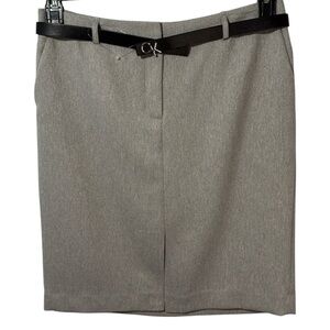 Calvin Klein Skirt Gray Midi‎ Belted Pockets Front Slit in Size 12